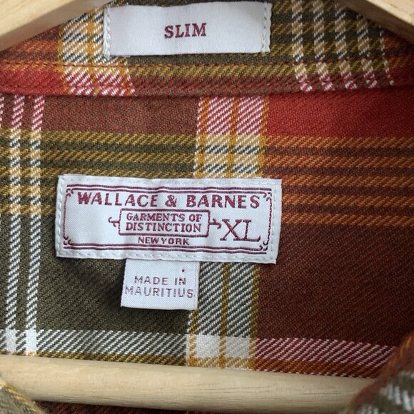Wallace & Barnes J Crew Flannel Shirt Men XL Red Plaid Check Button Up Slim Fit - Picture 7 of 10